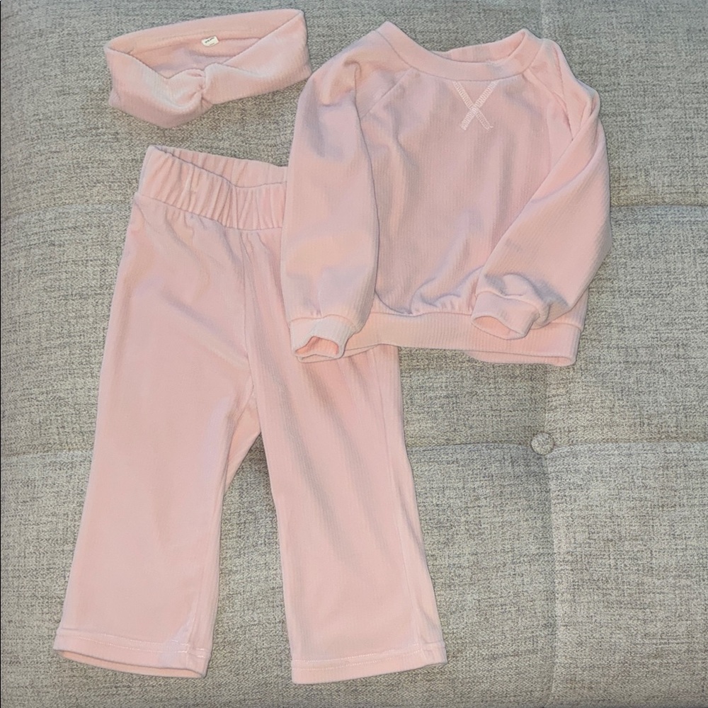 90 Degree By Reflex Light Pink Velour Baby 3pc Set